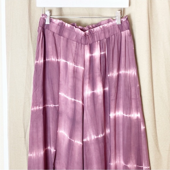 NEW! Anthro x Hem & Thread Tie Dye Front Slit Wide Palazzo Pants L Grape - Picture 2 of 8